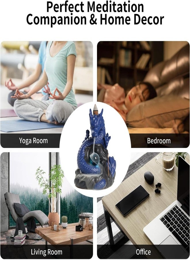 Simcat Dragon Waterfall Incense Burner,Backflow Incense Burner with 20 Incense Cones and 30 Incense Sticks，Ceramic Incense Cone Holder Used for Relaxation, Meditation, and Home Decoration (Blue) - Image 4
